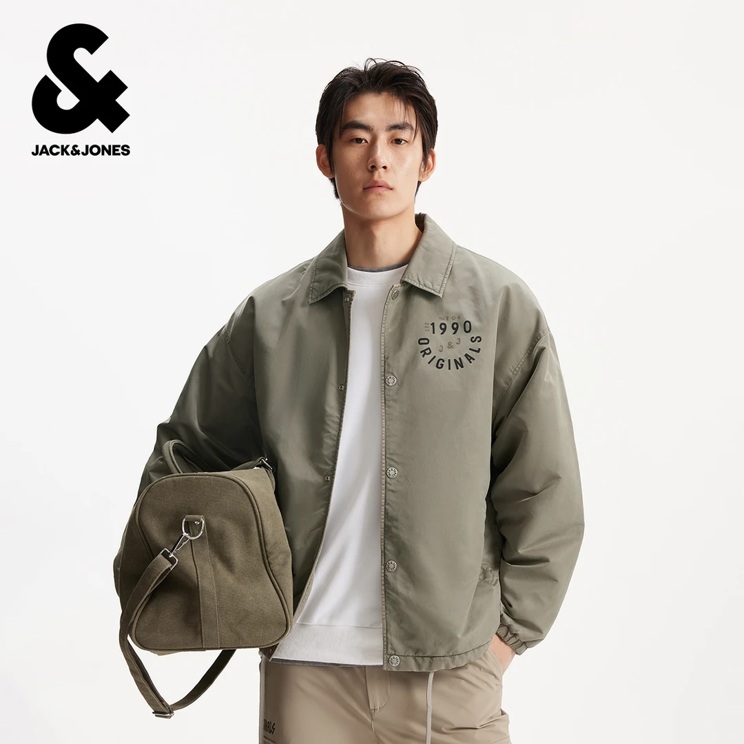 杰克琼斯秋冬季棉衣服宽松尖领字母装饰时尚百搭休闲舒适上衣外套