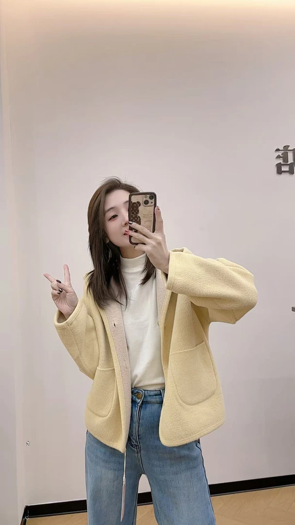 小薇家【两面穿】300冬季韩版休闲带帽两面穿弹力珍珠呢外套