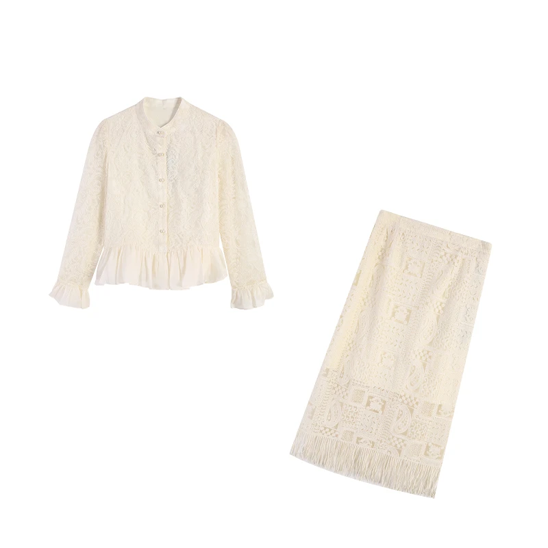 周周-杏色上衣+长半裙两件套ZL104146套装气质秋季裙子