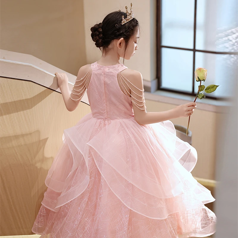 儿童礼服裙轻奢小众高端女童主持人生日公主裙花童女孩钢琴晚礼服