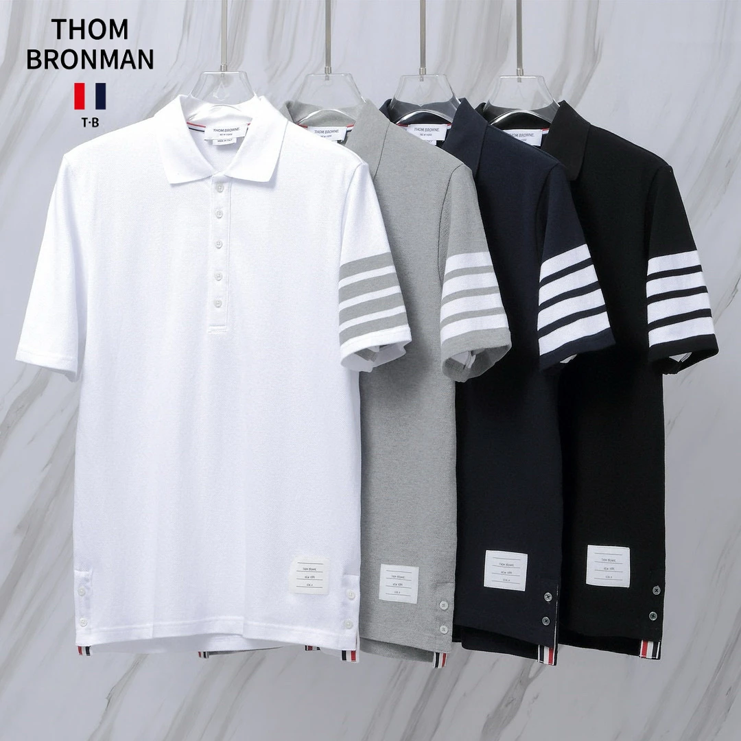 THOM BECHIWO-TB经典四条杠条纹珠地棉重色织polo衫半袖T恤商务风