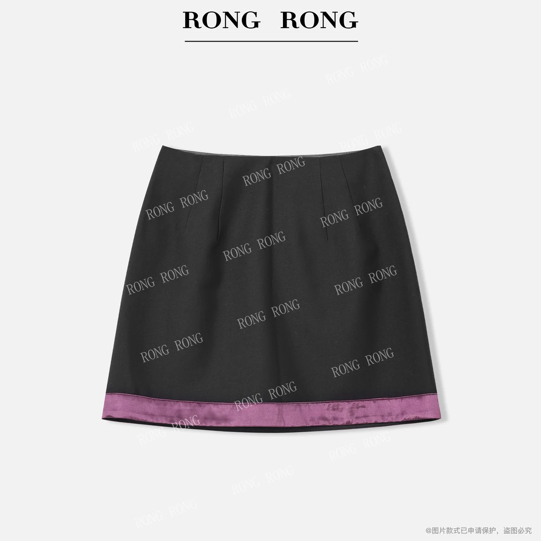 溶溶【知性酷感】RONGRONG 绵羊毛莱赛尔拼接撞色通勤风半裙V3092