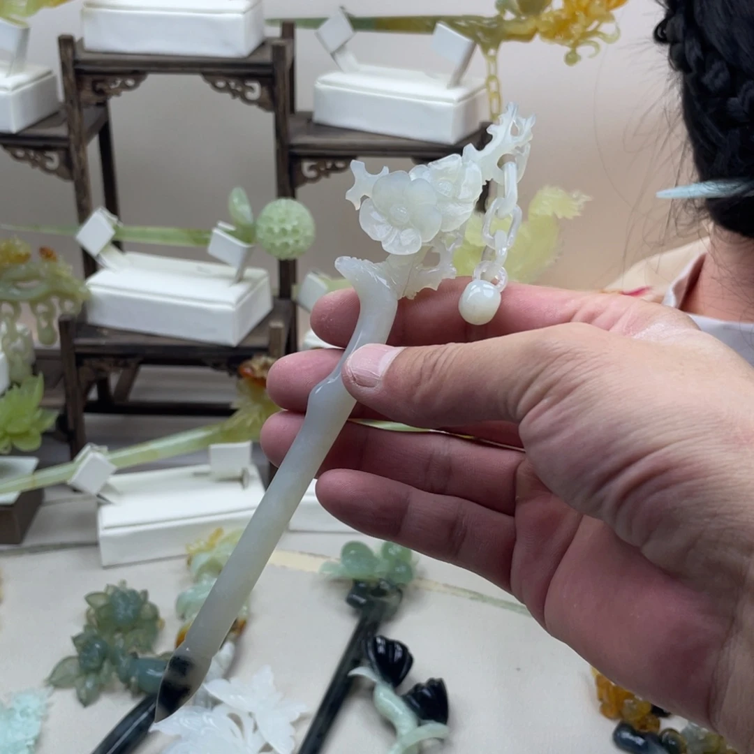 蛇纹石玉合金发饰发簪