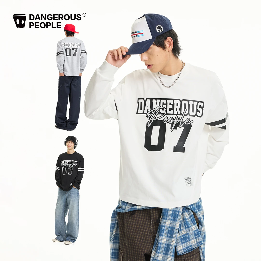 Dangerouspeople薛之谦dsp美式街头印花长袖复古运动风全棉薄T恤