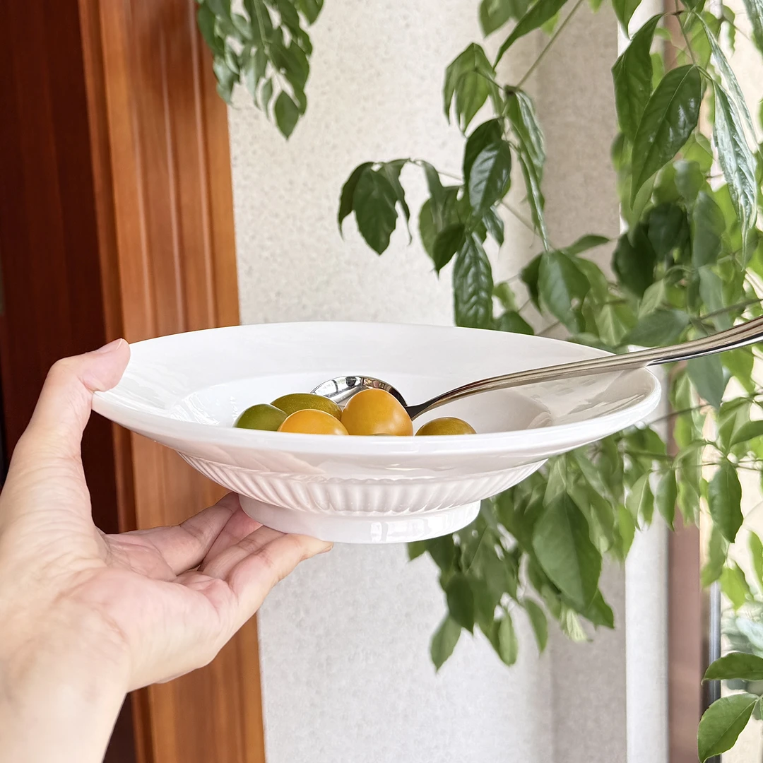 9寸草帽盘陶瓷拉丝西餐汤盘深盘子家用菜盘餐盘高级感螺纹意面盘