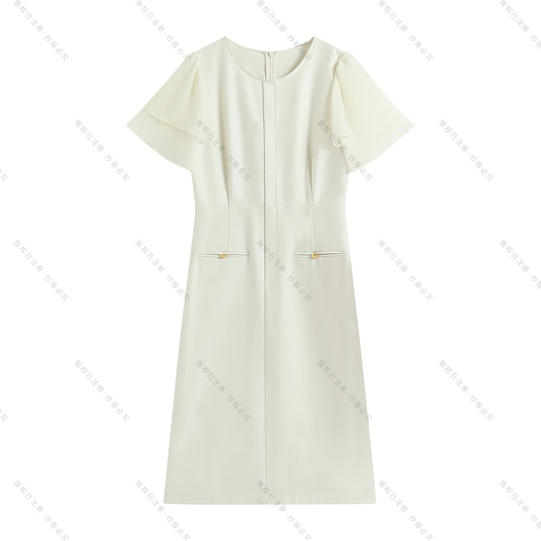 【南油虹姐】气质收腰显瘦小飞袖夏季单层连衣裙通勤洋气裙子