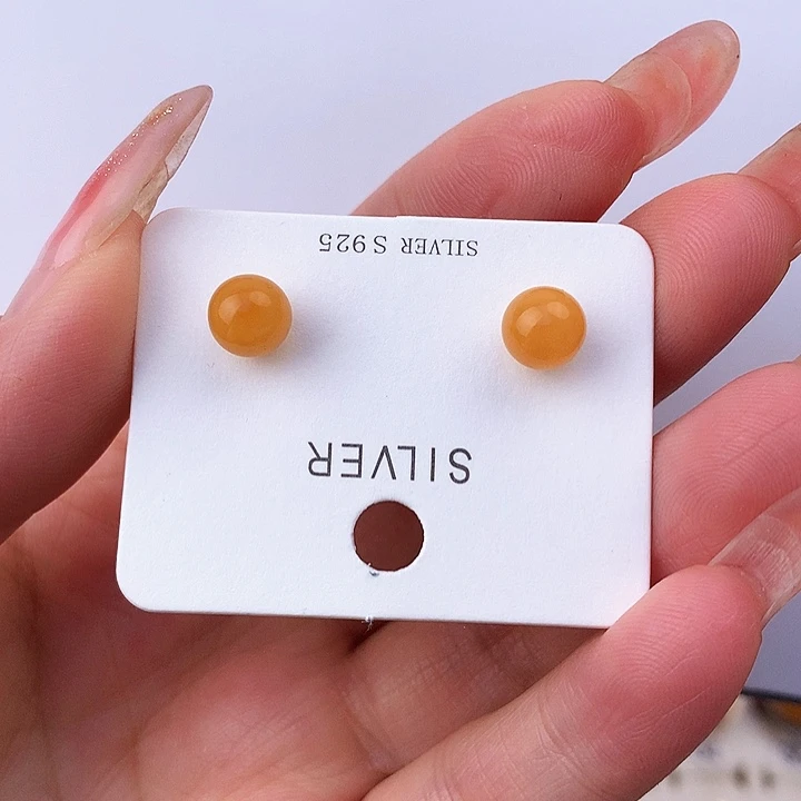 蜜蜡耳饰银S925镶嵌耳饰