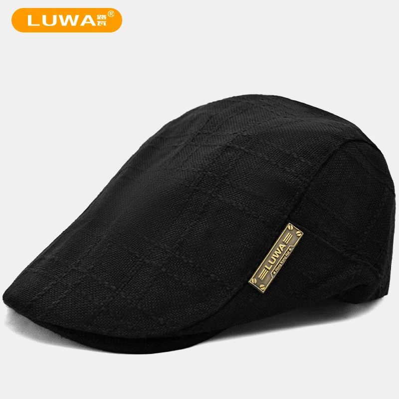 路瓦帽子男复古亚麻贝雷帽百搭春秋中老年棉麻鸭舌帽高级感小头围
