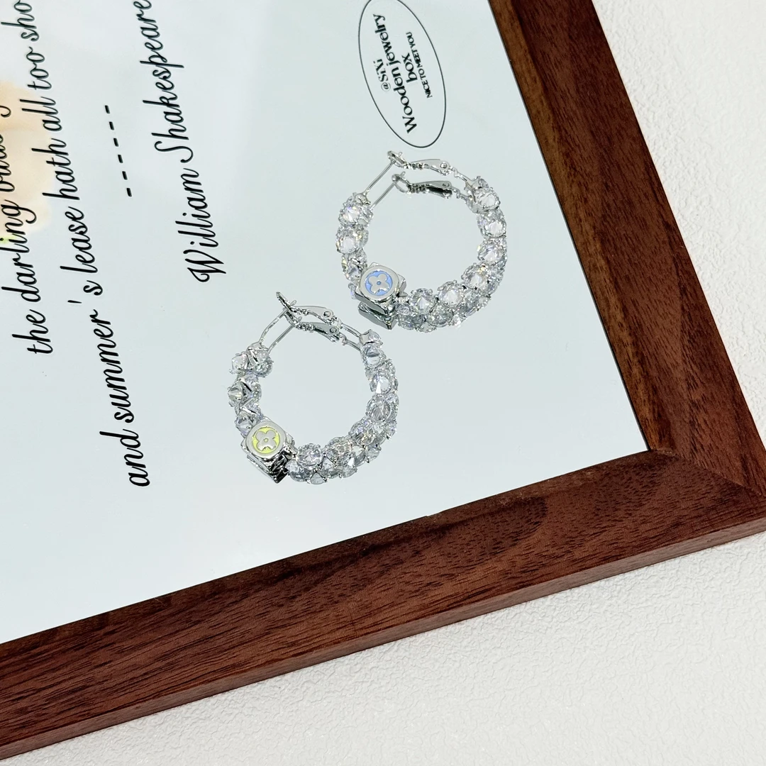 铜合金锆石耳饰 ES-59轻奢高级感锆石圆圈精致百搭耳圈