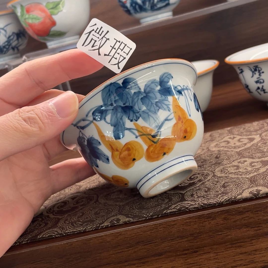 釉下手绘茶具微瑕