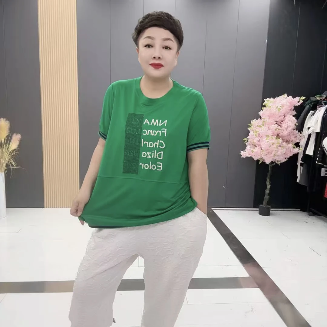 3012#时尚大码休闲常规款圆领T恤打底衫半袖女士百搭上衣衫