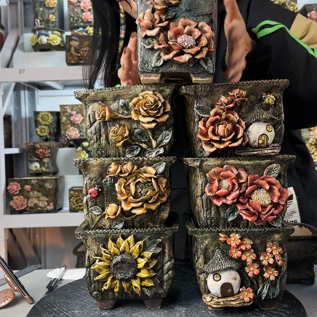 红陶源****园青藤花器麦饭石花盆