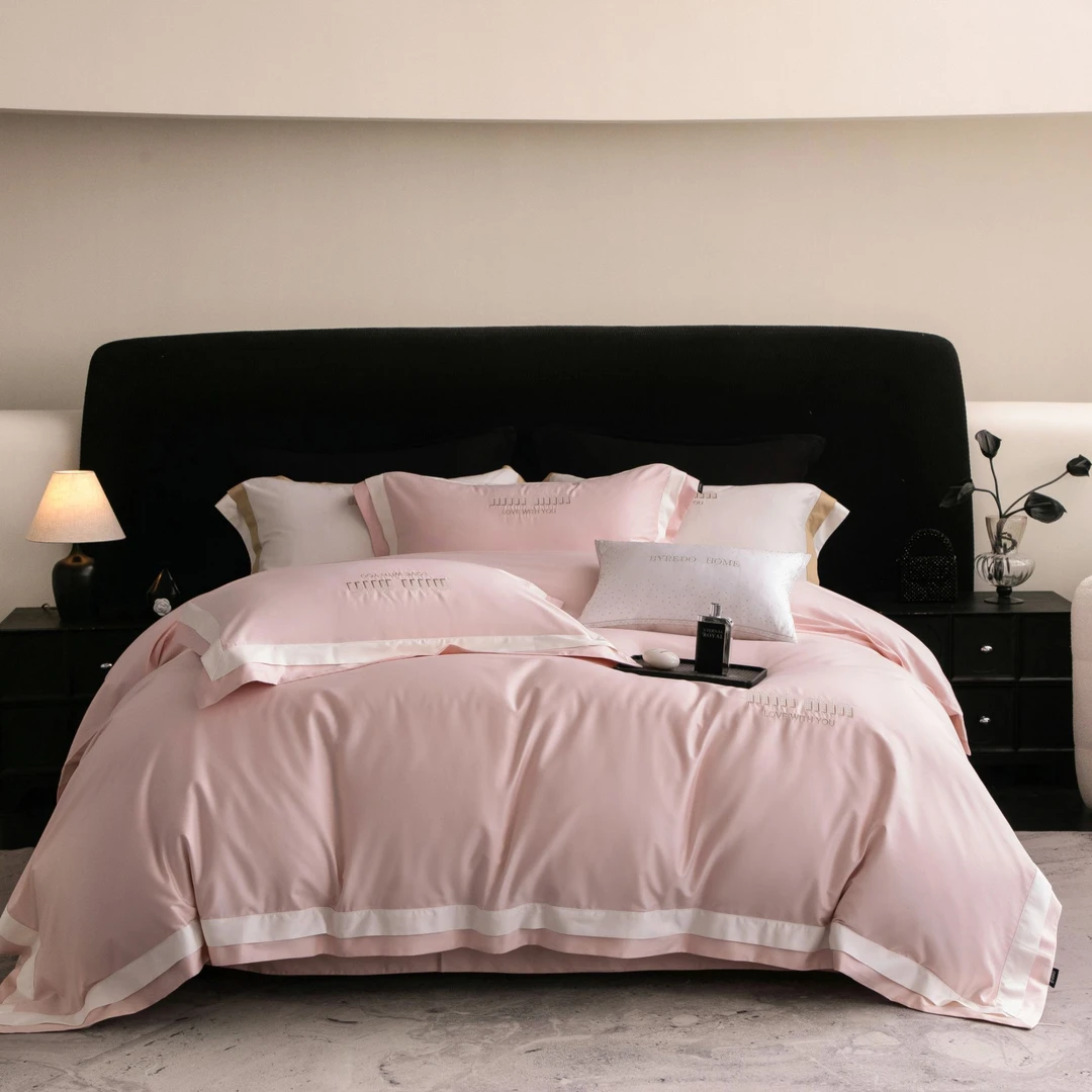 思之缘【瑞丽】纯色匹马棉轻奢宽边高档裸睡棉四件套刺绣床上用品件