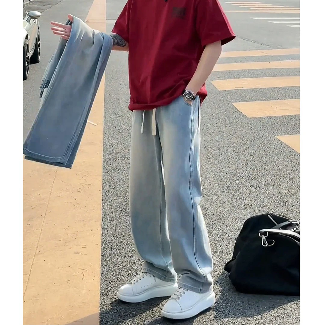 秋冬软牛仔裤男女款休闲百搭宽松浅色复古垂感直筒裤子男美式爆款