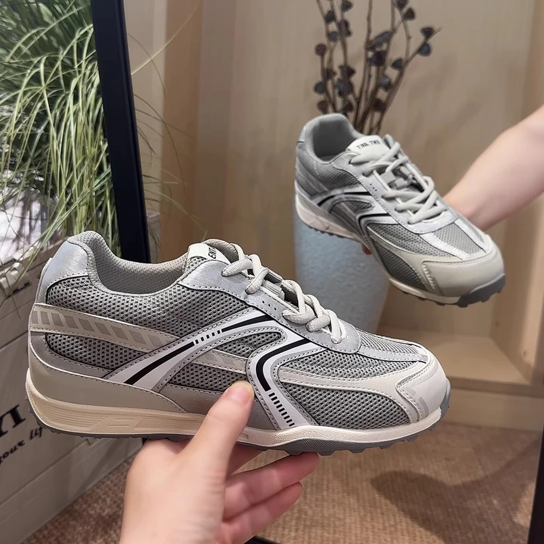 德训鞋女2025新款舒适防滑内增高银色经典百搭运动休闲女鞋赛车鞋