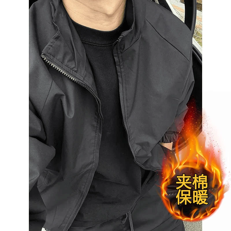 外套男秋冬季帅气休闲百搭高档夹克2025年厚款立领长袖风衣男装