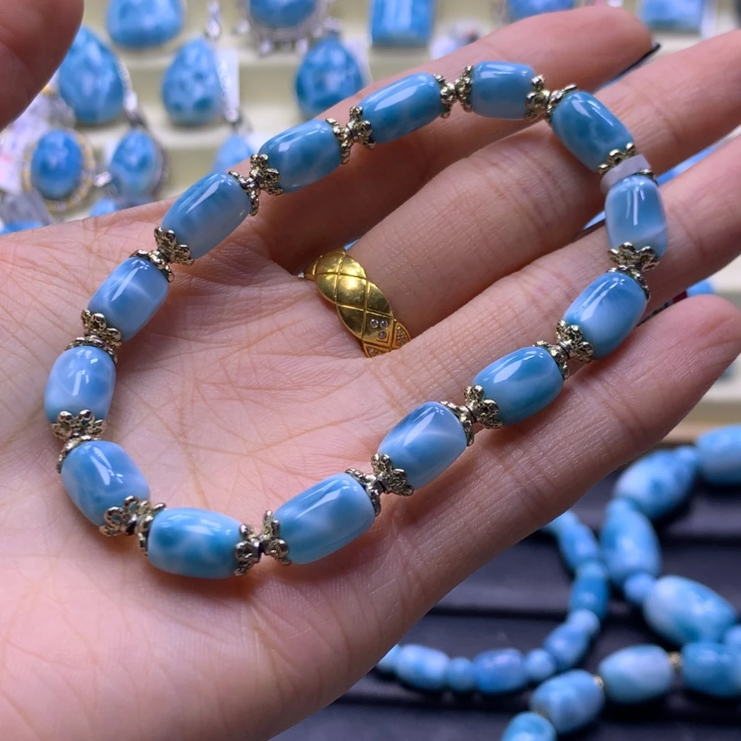 针钠钙石（海纹石）未镶嵌手链7m色差略异