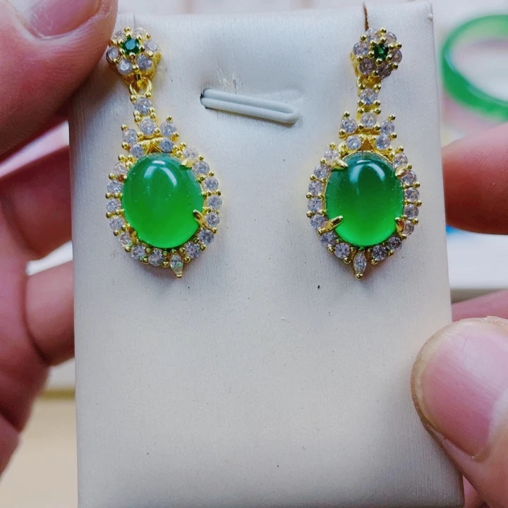 玛瑙/玉髓耳坠合金绿色耳坠