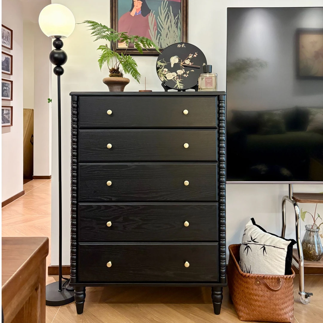 BEAUTIFU 法式中古风实木五斗柜床头储物柜小户型卧室床边收纳柜