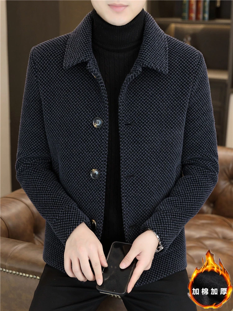 凯邦威毛呢大衣男短款秋冬季商务休闲男装高级感外套加厚翻领夹克