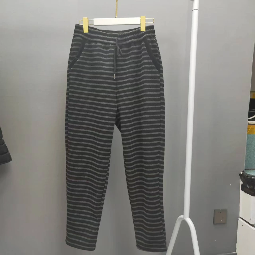 新款条纹休闲加绒裤#