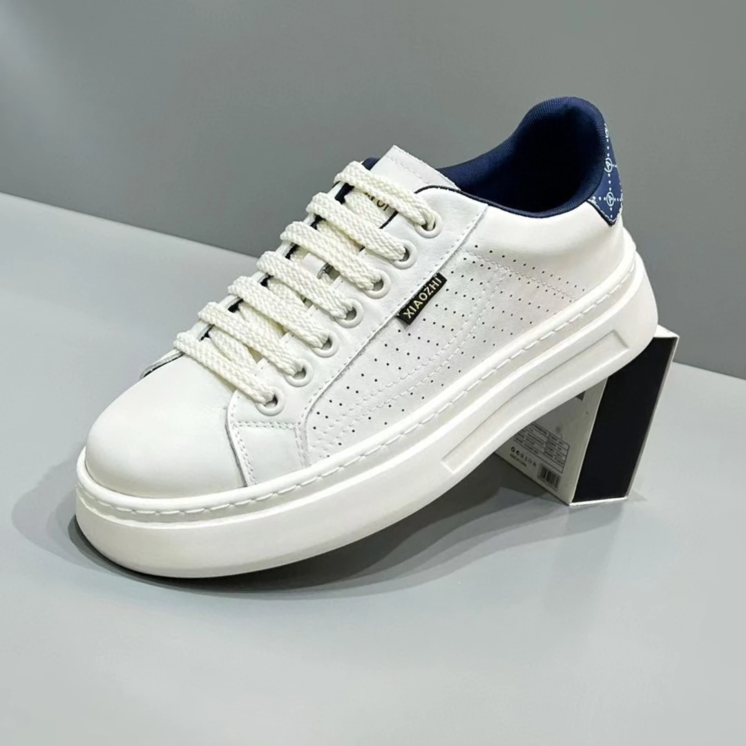 小白鞋男2025夏季新款真皮休闲鞋男百搭透气运动鞋潮流厚底板鞋男