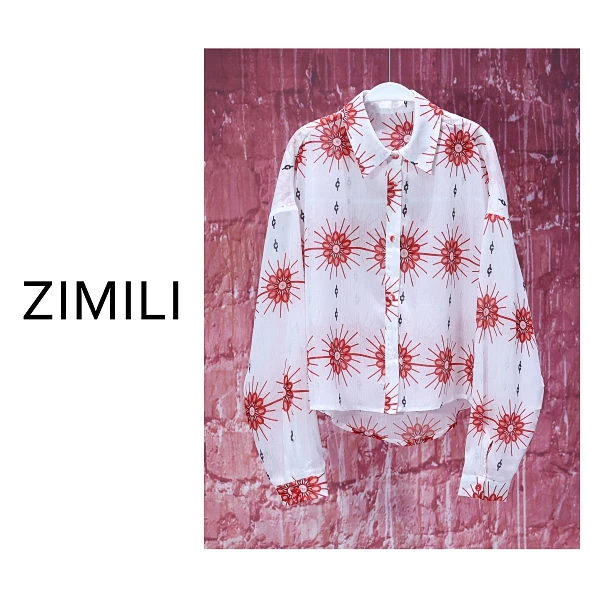 【子秋女装】2025设计师欧版丝光白珠光纱印花时尚衬衫8107