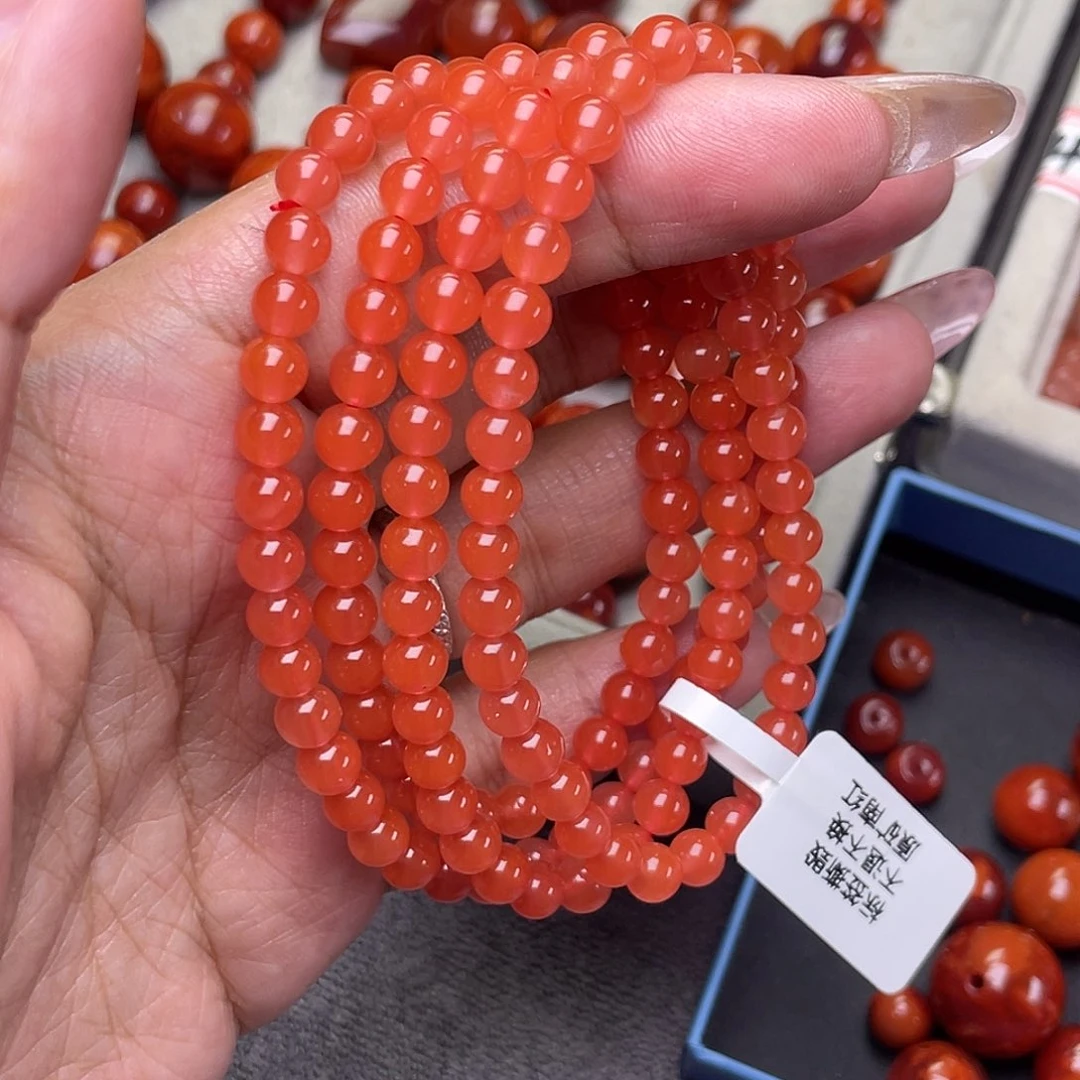 ****…未镶嵌南红玛瑙手链原矿南红辣椒红卡5多圈