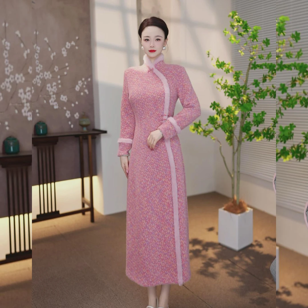【YU-63】  落霞 【清雅】新国风 加绒保暖古韵显瘦遮肉女士连衣裙