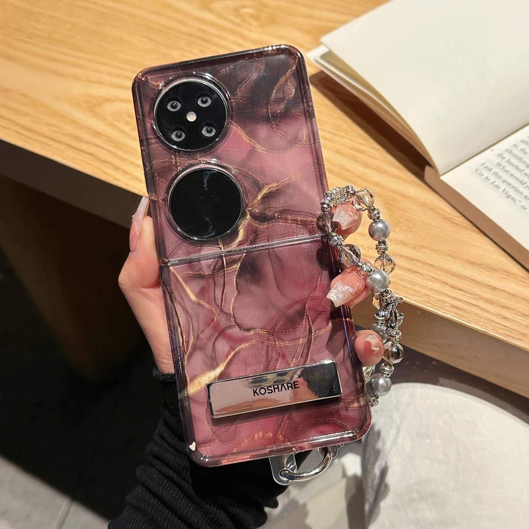 艺术水墨晕染红适用华为pocket2创意支架折叠屏p50pockets手机壳