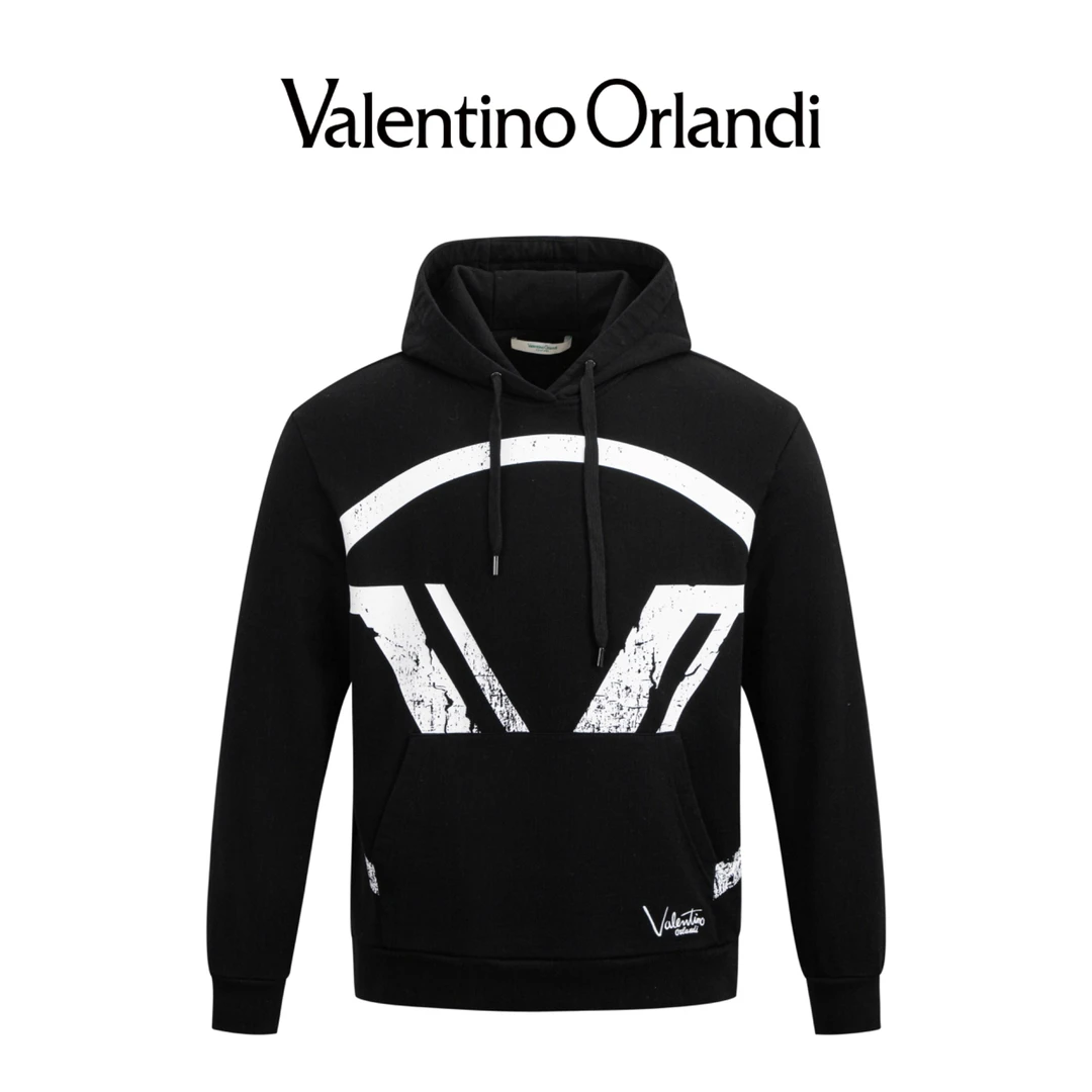 Valentino orlandi男士春秋B版时尚百搭印花logo连帽长袖卫衣