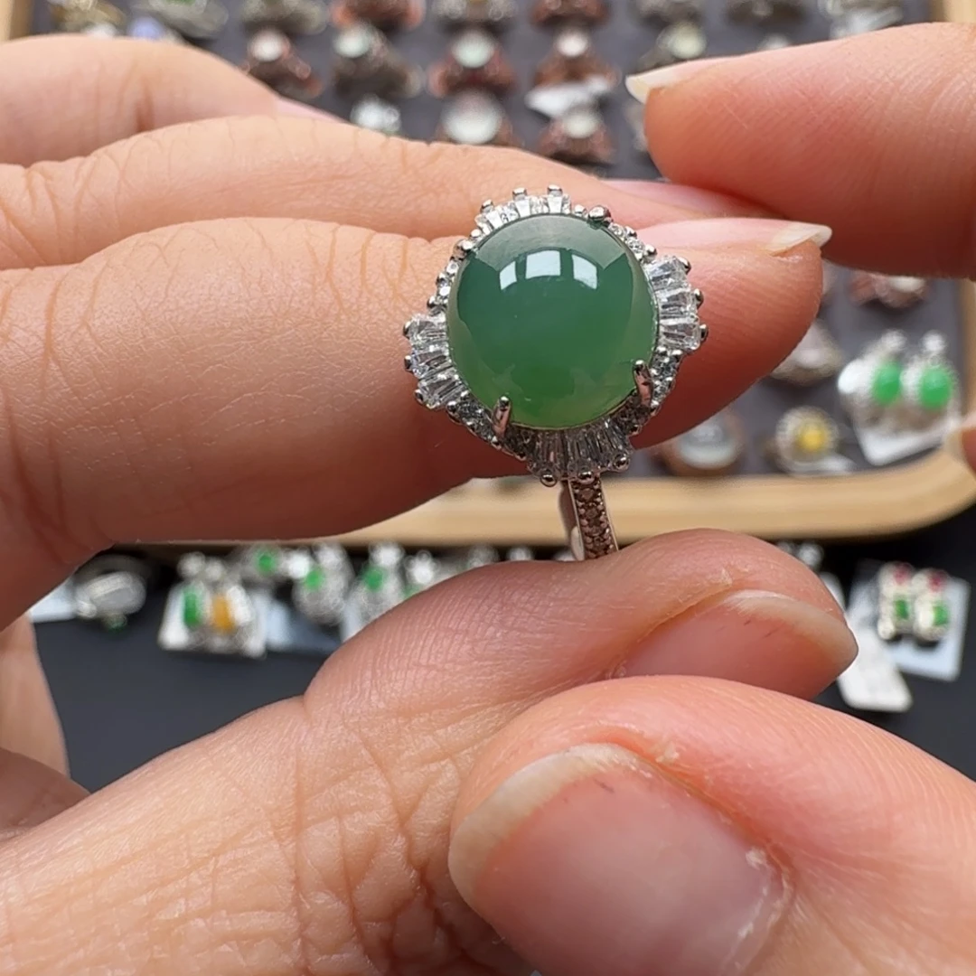 翡翠银S925镶嵌戒指8019
