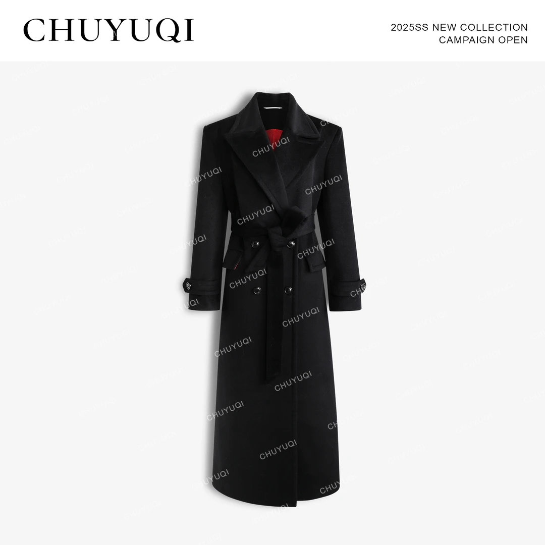 CHUYUQI 水月年华 贵气千金红底绵羊毛大衣高定羊绒呢子长款外套