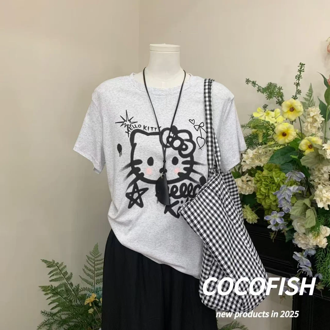 简约卡通印花韩系宽松圆领短袖T恤#05522