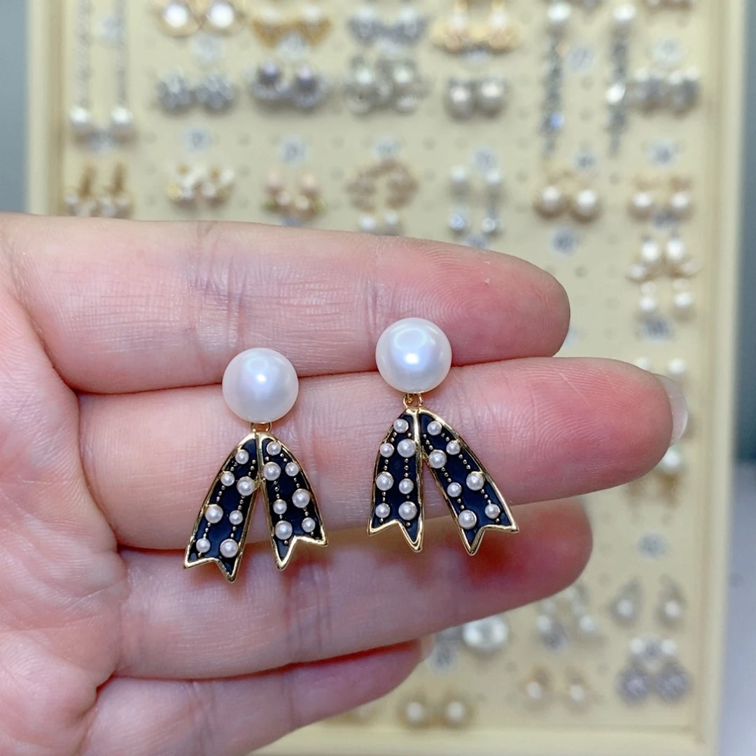 耳饰银S925镶嵌淡水珍珠