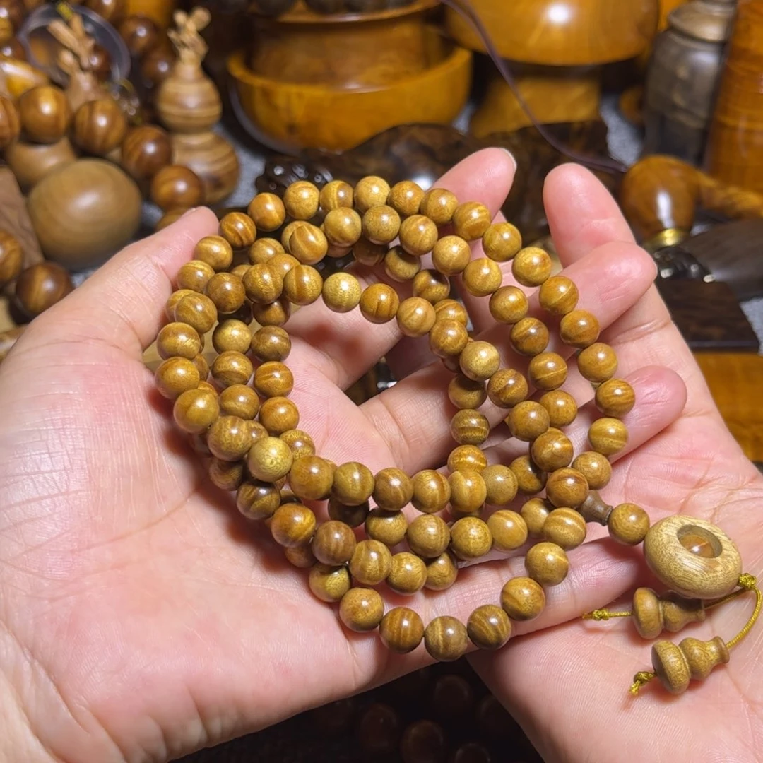 金丝楠金黄底水波佛珠
