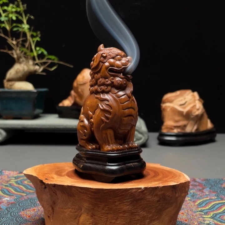 E***1香榧木狻猊小叶黄杨木香炉