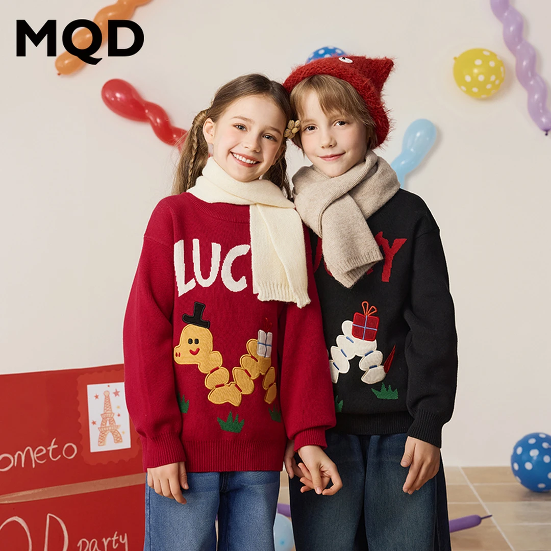 【拜年服】MQD男童女童喜庆卡通冬季新品保暖半高领毛衣9644W07C2