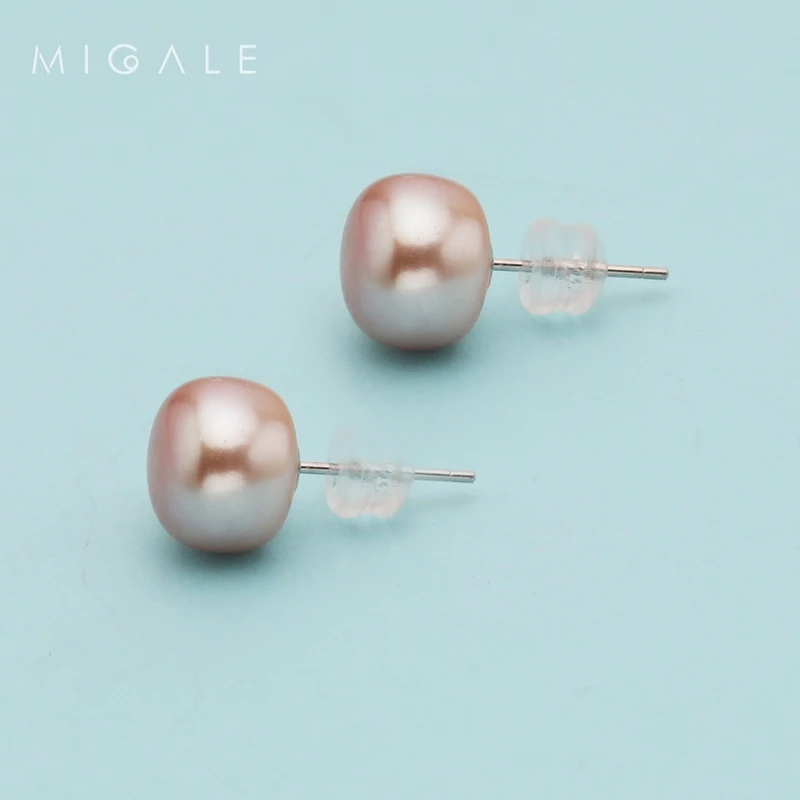 【源头】S925银淡水无核紫珠厚园耳钉9.5-10.5mm C1075【不含证书】