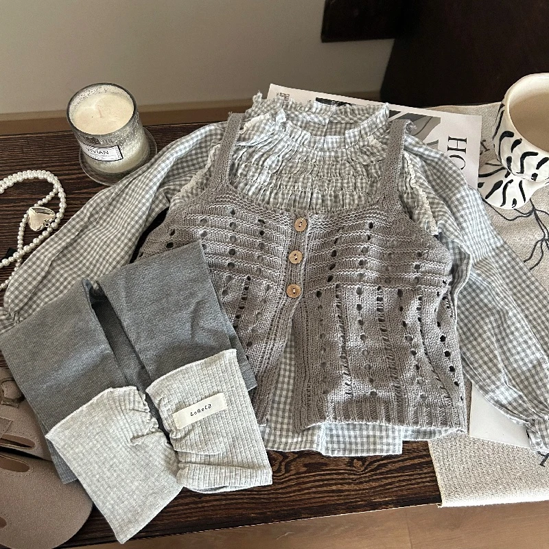 女童春装套装2025新款韩版童装女宝宝春秋针织吊带两件套