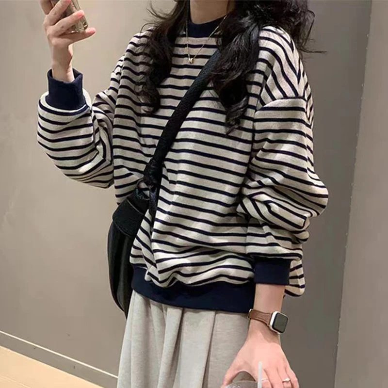 9205#条纹内搭打底衫女春秋2025新款洋气上衣韩系穿搭外穿高级感
