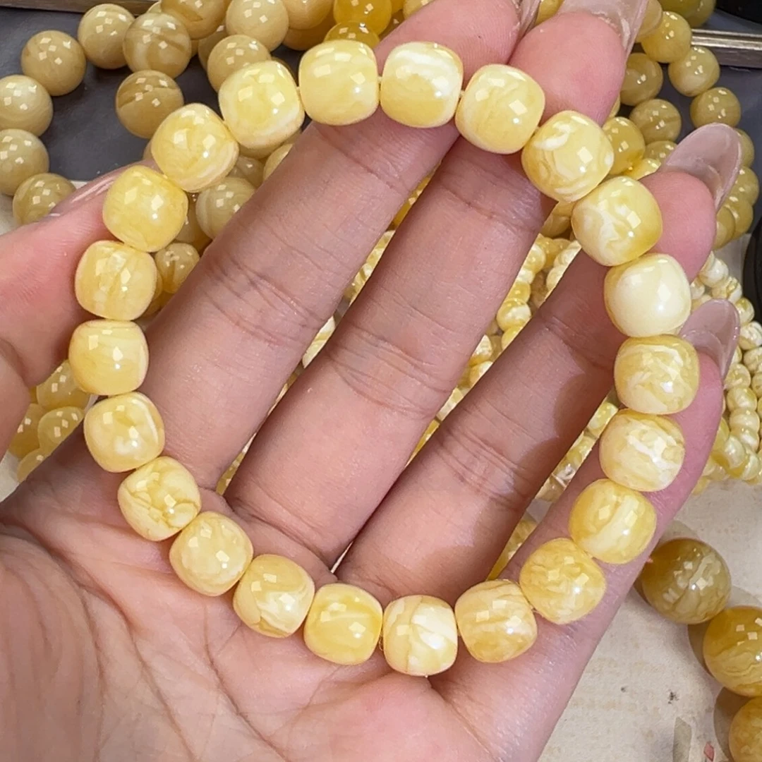 琥珀未镶嵌手链瓷白妖花