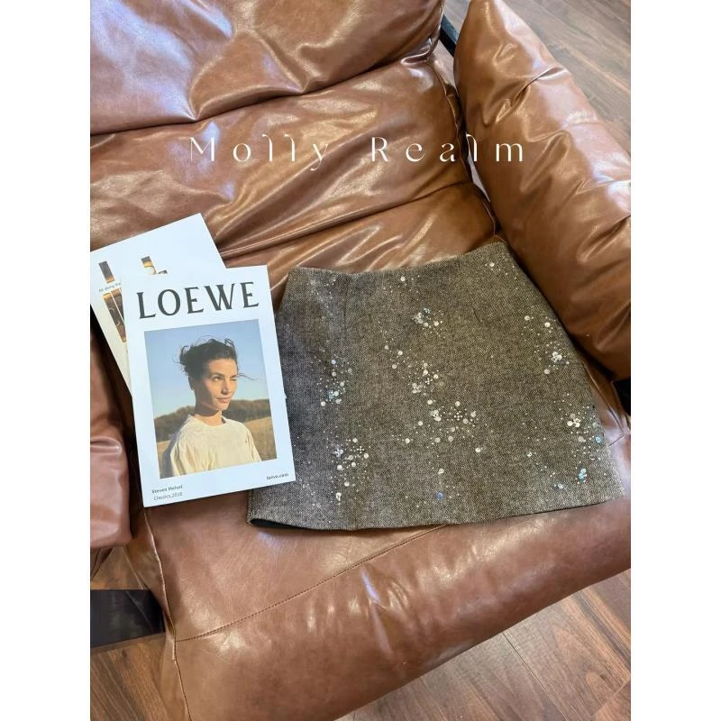 MOLLY 尹茉莉 "圣诞限定"冬季刺绣亮片半身裙A字包臀裙MK86090