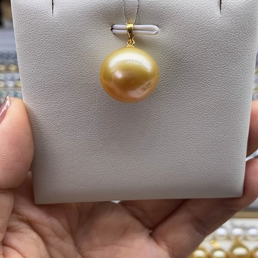 海水珍珠吊坠(不含链)18K金镶嵌南洋金珠16-17m m