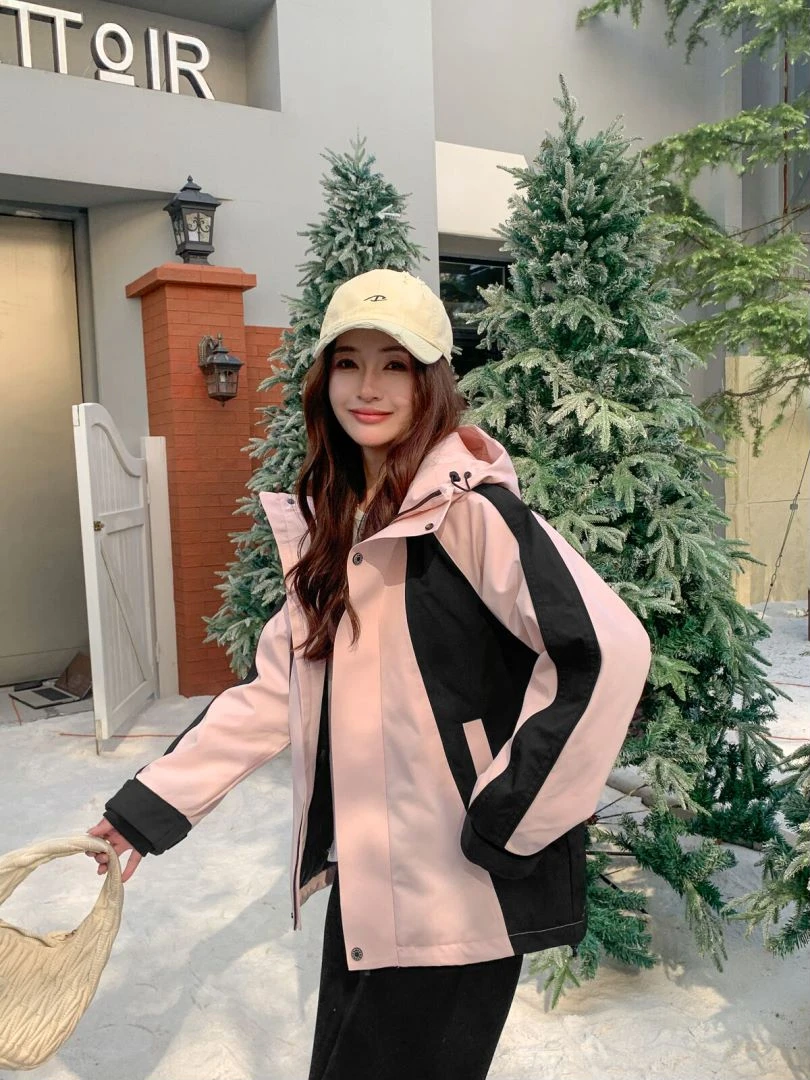 情侣反季户外冲锋衣羽绒服男女拼色旅游防风爬山保暖