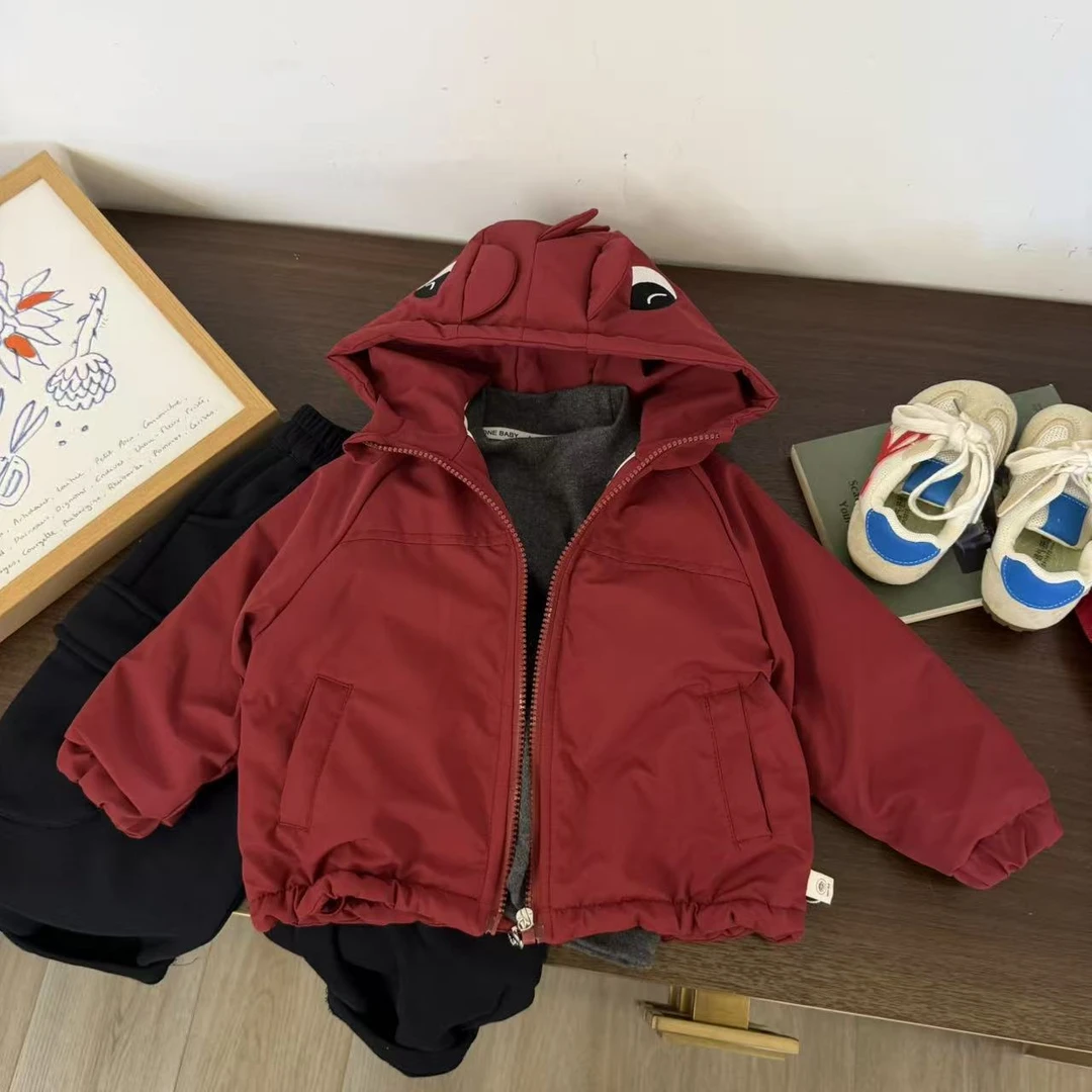 儿童秋冬刺绣眼睛加棉连帽棉服H2512