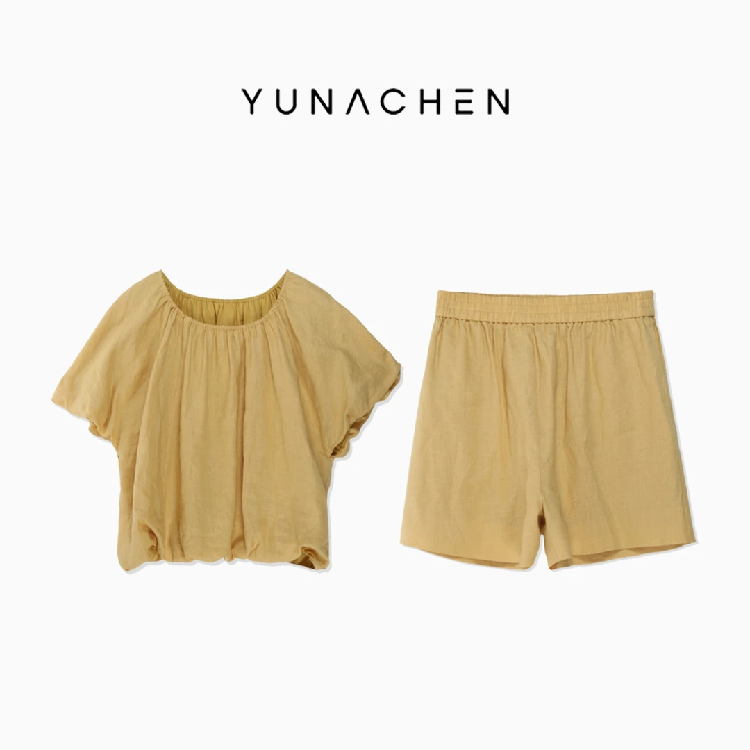 菠萝宝宝yuna【暖黄】100亚麻夏日清凉显白亮眼黄色休闲款套装YD19