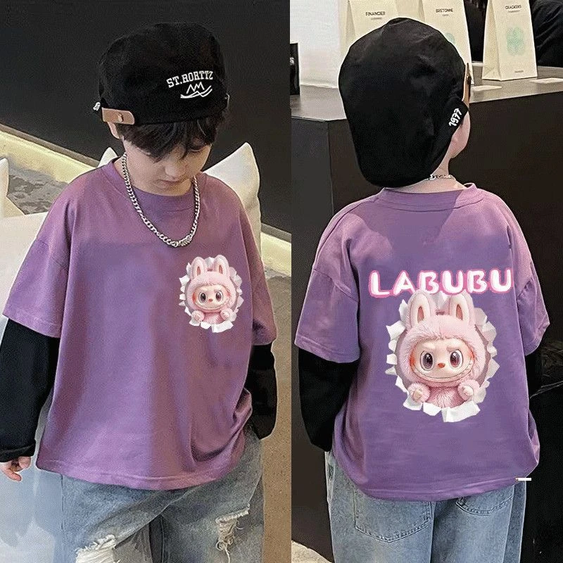 夏季新款卡通拉布宽松纯棉长袖T恤女童休闲中大童公主上衣儿童t恤