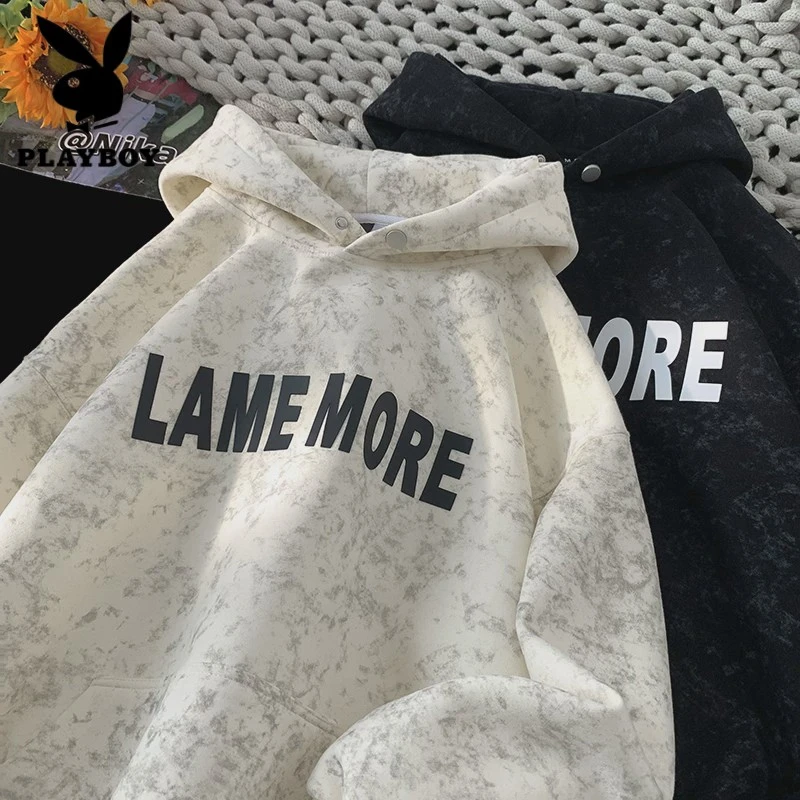 花花公子重磅400克扎染连帽卫衣男春秋款宽松套头长袖上衣棉美式