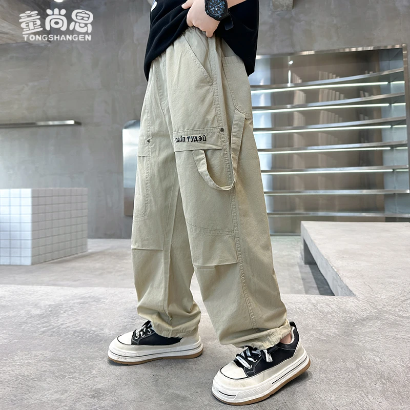 儿童工装裤秋装2025新款男童春秋款裤子大童休闲裤宽松男孩长裤潮